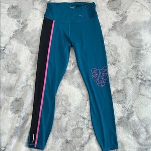 Teal and Black Leggings with Pink Stripe